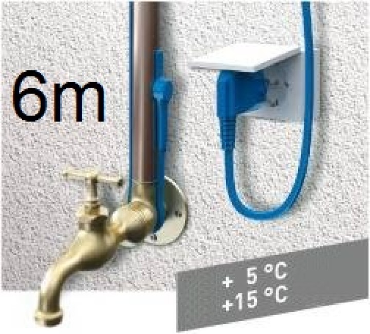 6m antifreeze electric heating cable cord aquacable-6 pipe frost protection with water hose thermostat jr international - 1