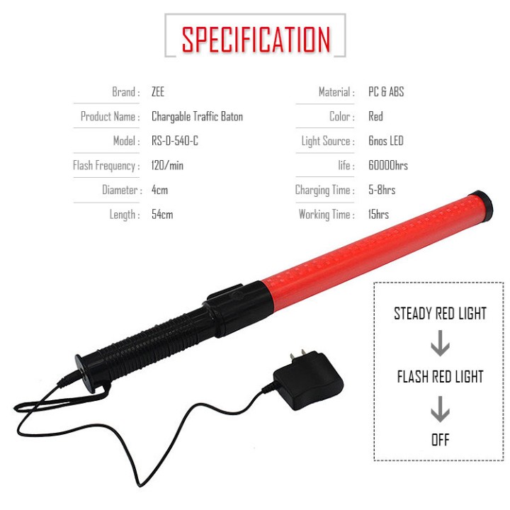 100 Wiederaufladbare Taschenlampe rot Signalisierungsverkehr Flugzeug Auto Straßenpolizei Baton jr  international - 3