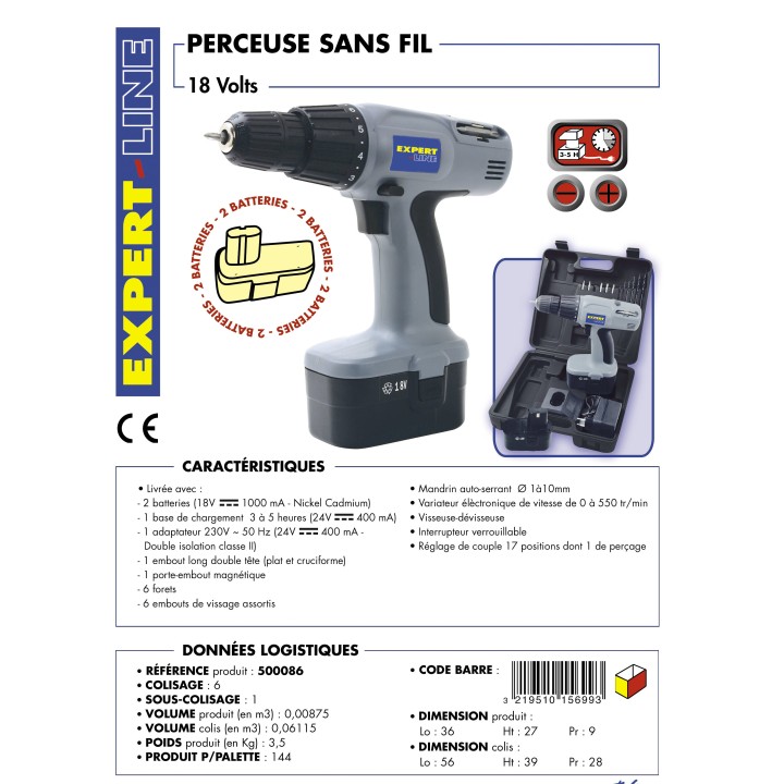 Ricaricabili 18v trapano avvitatore 17 accessori caricabatteria 2 batterie prd18v2 svitamento perel - 1