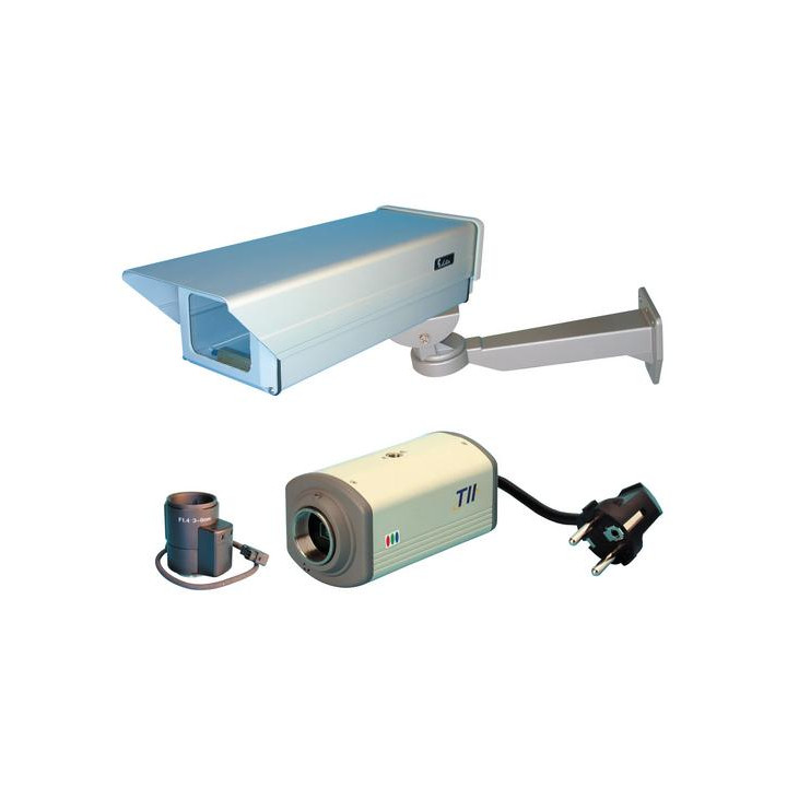 Kit camara vigilancia video colores + objetivo avasallado + cofrecito proteccion por fuera jr international - 1