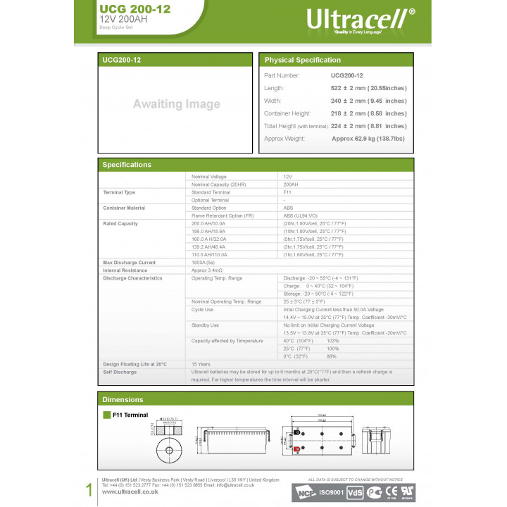 2 X Bateria recargable 12v 200a 200ah ucg200 12 solar eolico plomo gel acumulador ultracell - 2