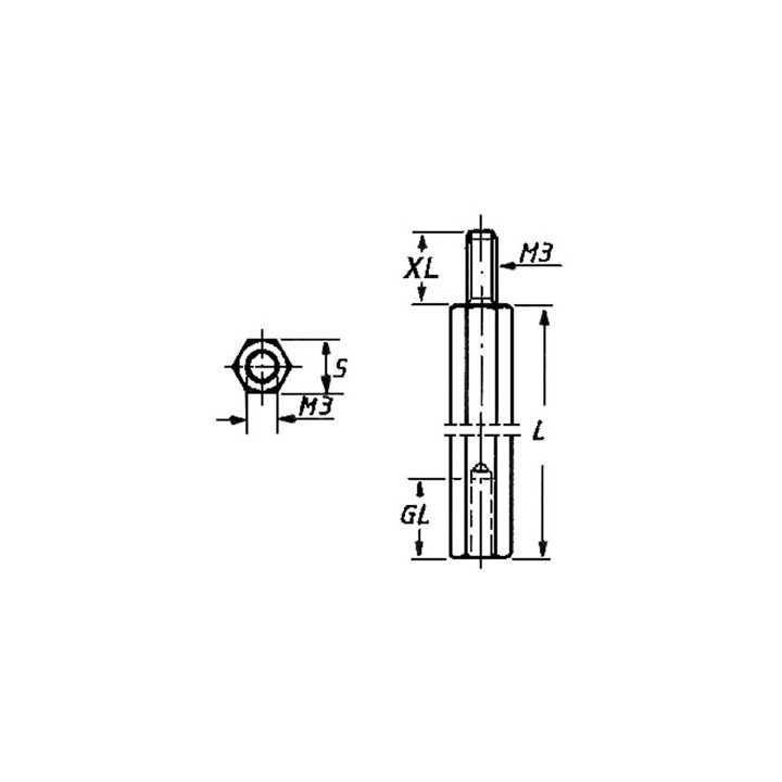 Metallo Spacer maschile femminile 30 millimetri m3 bus3fm30