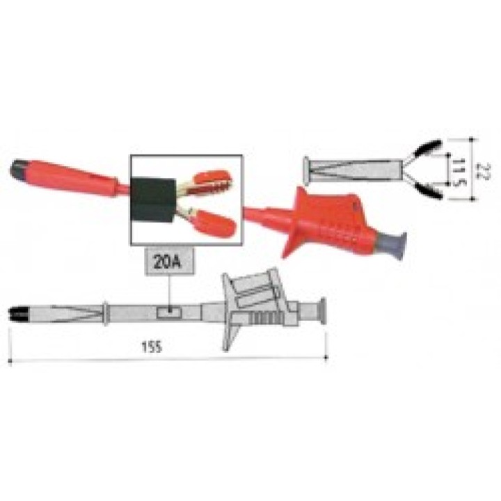 Pjp-grip lange über 155 mm krokodilklemme rote bananenstecker 4mm 1000 v / 20 a ref: co6009r cen - 1