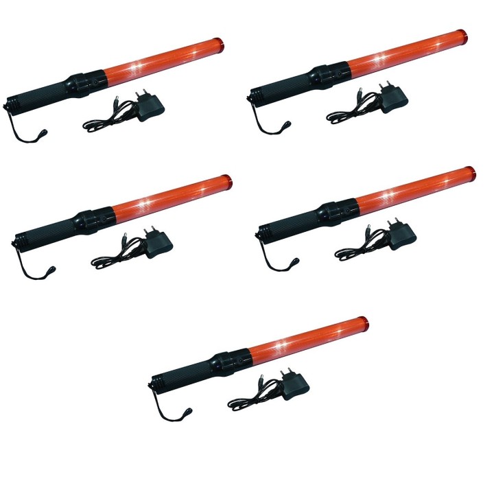 5 Baton linterna recargable roja del semáforo plano de señalización de carreteras coche policial