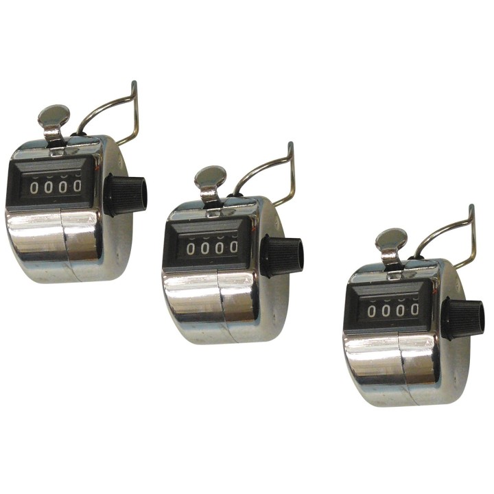 3 Chrome mechanical 4 digit counts 0-9999 hand held manual tally counter clicker golf