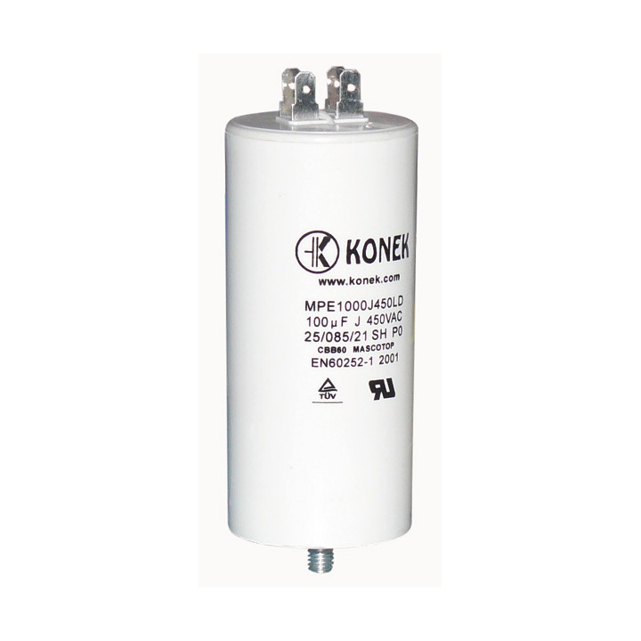 Condensateur 100µf 100uf 100mf 500v 100 mf micro farad moteur double cosse faston 6.3mm 400v 450v