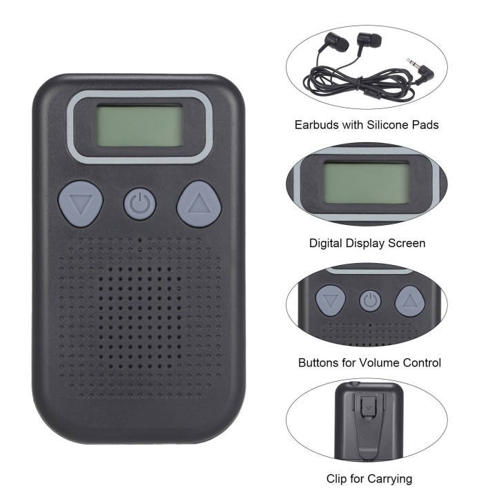 Amplificatore sonoro remoto uditivo digitale ascolto discreto 2 auricolari