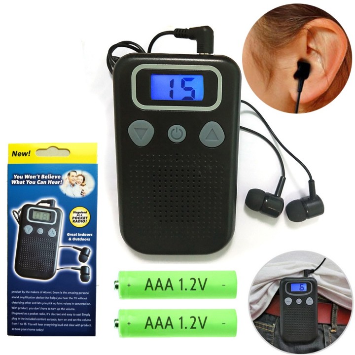 Amplificatore sonoro remoto uditivo digitale ascolto discreto 2 auricolari