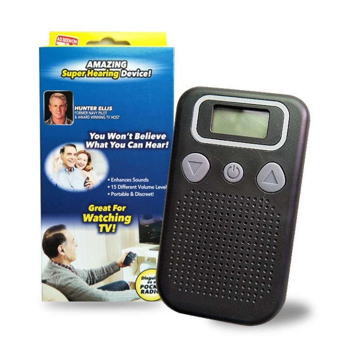 Amplificatore sonoro remoto uditivo digitale ascolto discreto 2 auricolari