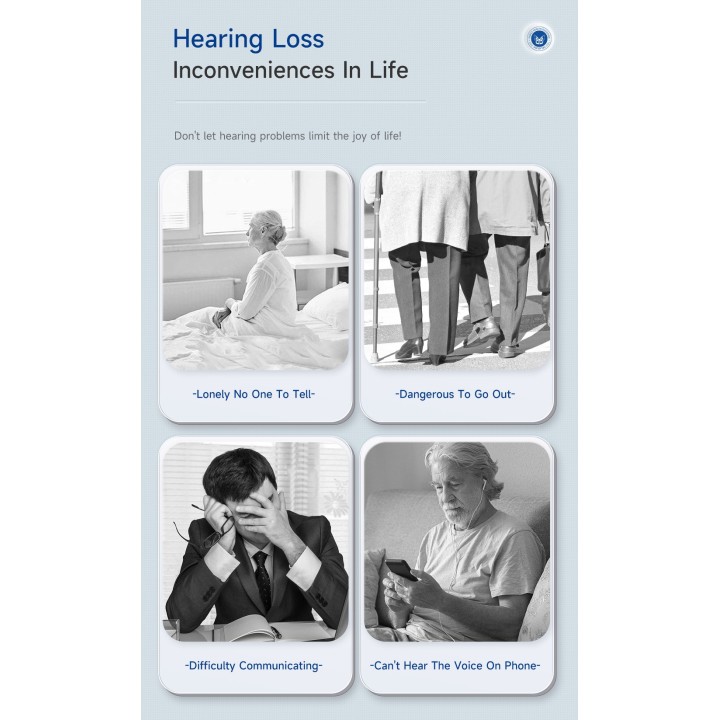 Adjustable Hearing Sound Amplifier Rechargeable Hearing Aid 2 Earbuds Deafness