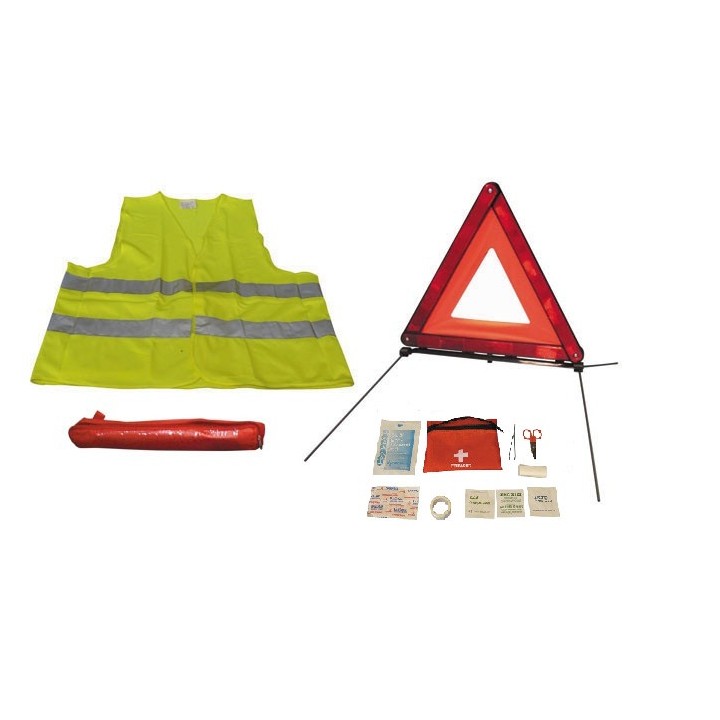 Kit securite voiture auto triangle gilet réfléchissant trousse medicale signalisation r27 en 471