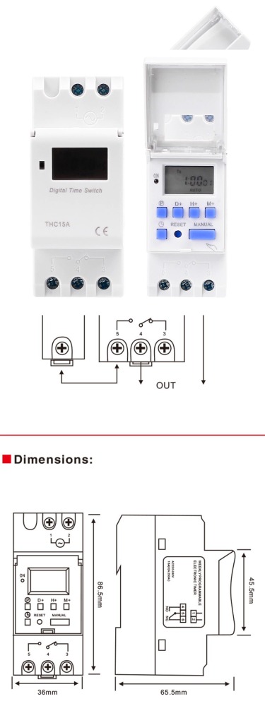 Interruttore orario 7 giorni 16a 48vdc orologio 48v thc15a timer programmabile su guida din 2200w