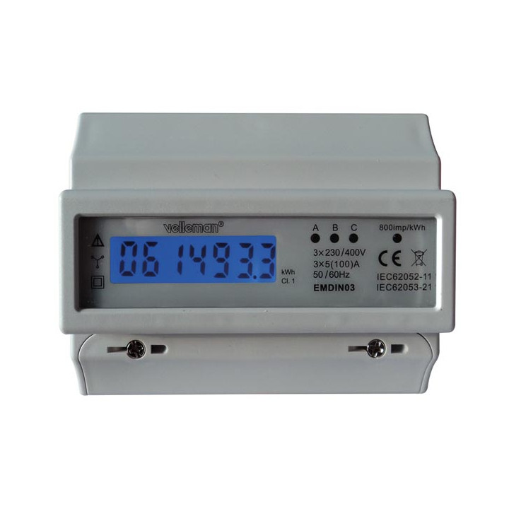 Kwh meter dreiphasigen vierleiter 100a din-schiene 7 module emdin03 velleman - 1