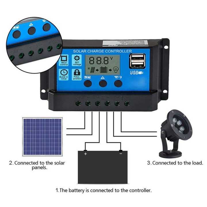 Regulador de carga 20a 12v 24v 13vcc auto pwm 30a fq solar celda actual regulación