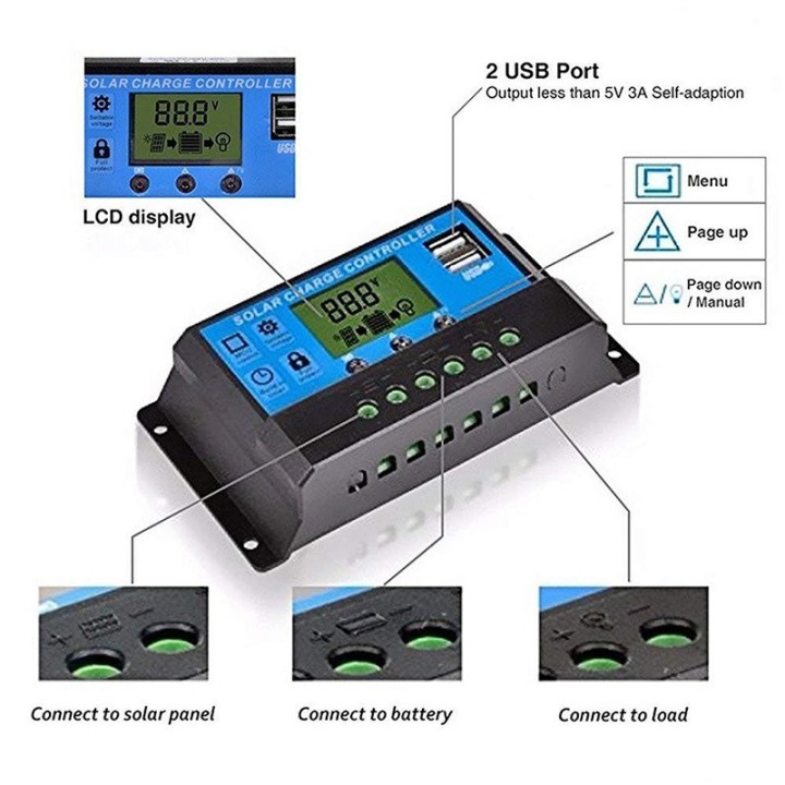 Regulador de carga 20a 12v 24v 13vcc auto pwm 30a fq solar celda actual regulación