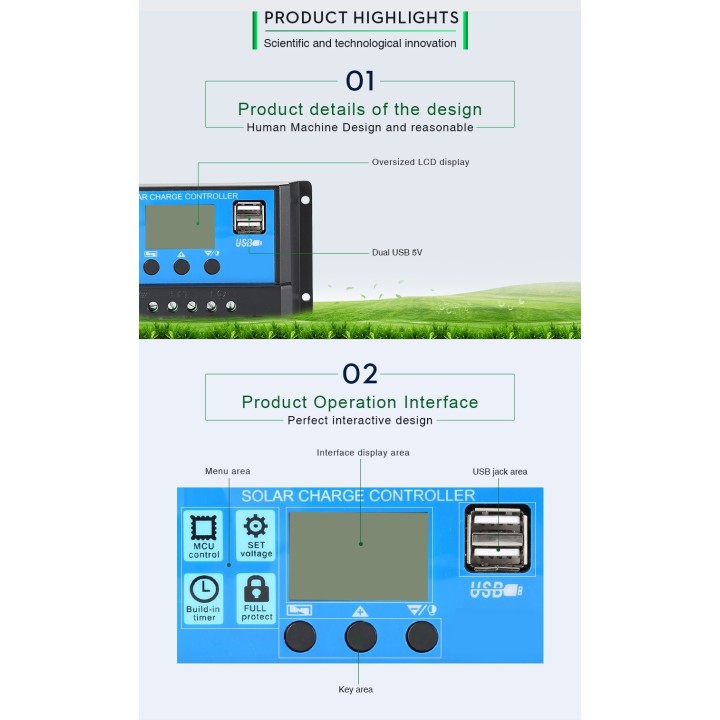 Regulador de carga 20a 12v 24v 13vcc auto pwm 30a fq solar celda actual regulación