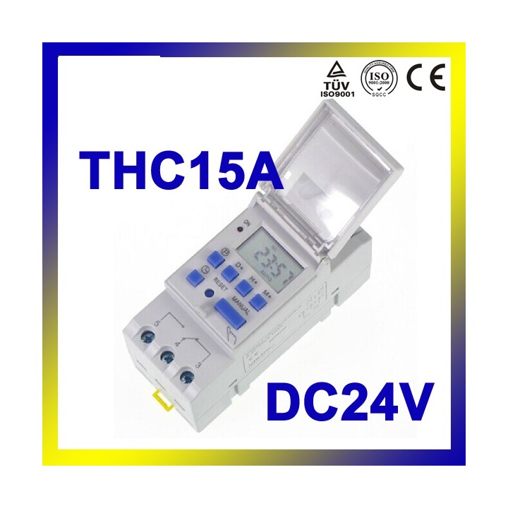 Orologio elettrico digitale thc15a 24vcc 2200w 7 giorni per guida din jr international - 1
