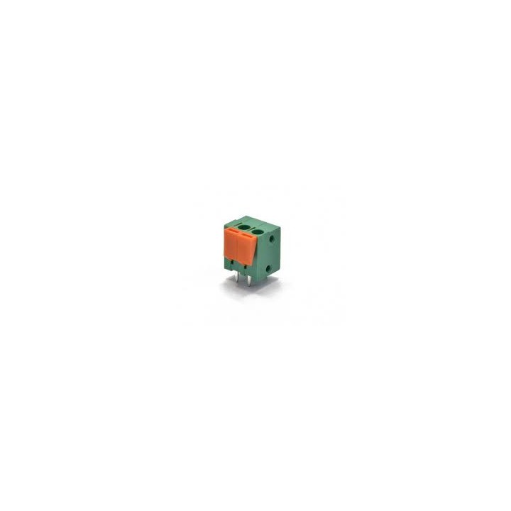 Bornier sans vis 2 poles vert au pas de 5mm screw02sl
