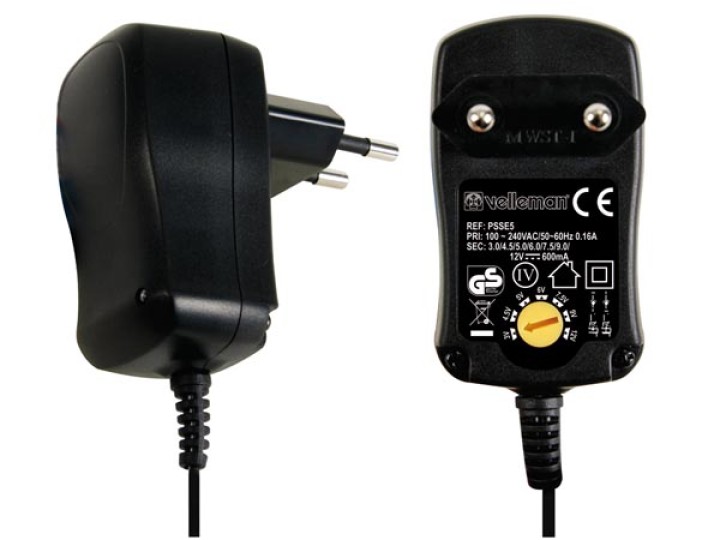 Fuente de alimentación compacta que tiene 7 salidas decoupage 3v 4.5v 5v 6v 7v seleccionables psse5 9v 12vdc velleman - 4