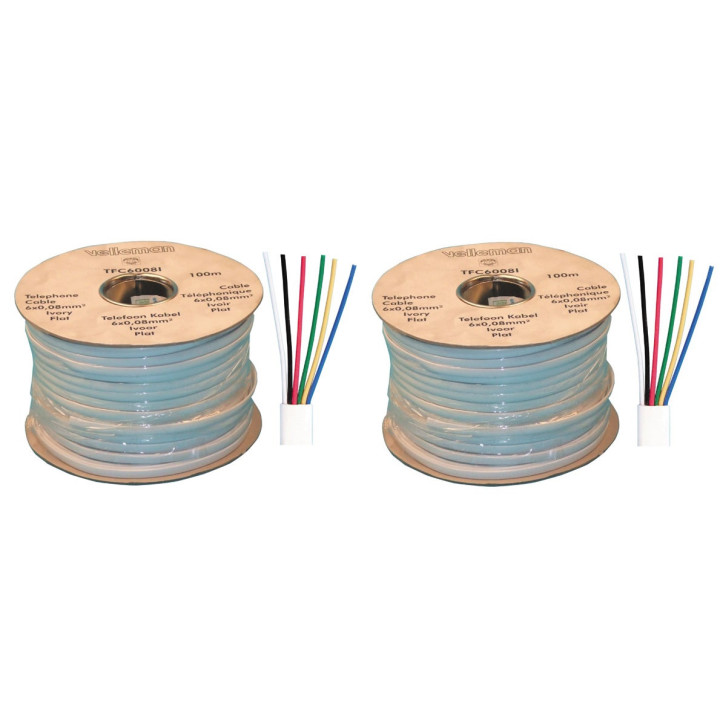 Cable telefono 6 hilos llano para rj09, rj11, rj12 (100m) telefonia accesorios telefono telefonos cables llanos cable