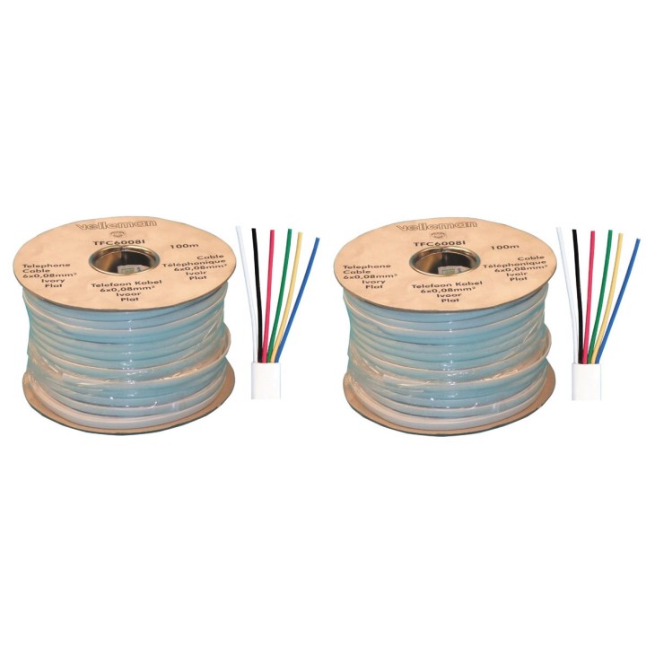 Cable telephonique 6 fils plat tfc6008i pour rj09 rj11 rj12 (100m) telephone