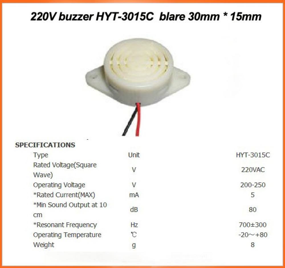 Buzzer sirena di allarme acustico 220V AC hyt-3015c 230v 240v dispositivo audio AC jr international - 3