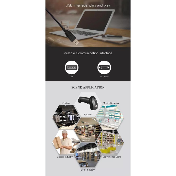 Lecteur de code barre scanner douchette 80mm barcode usb