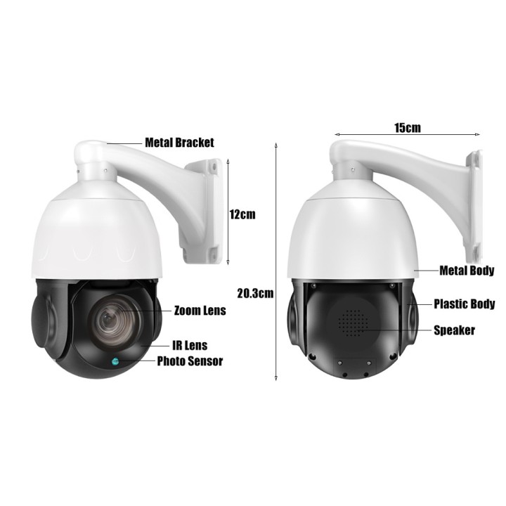 Video-Dome PTZ IP POE HD 8 MP Wireless ZOOM 200X SD-Anschluss 256 GB ONVIF IMX415 Dahua