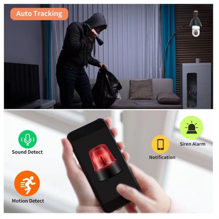 5G Wifi Surveillance Camera E27 Bulb 220V Color Night Vision Auto Tracking Zoom