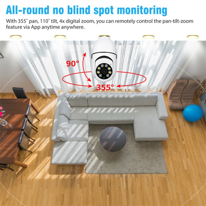 5G Wifi Surveillance Camera E27 Bulb 220V Color Night Vision Auto Tracking Zoom