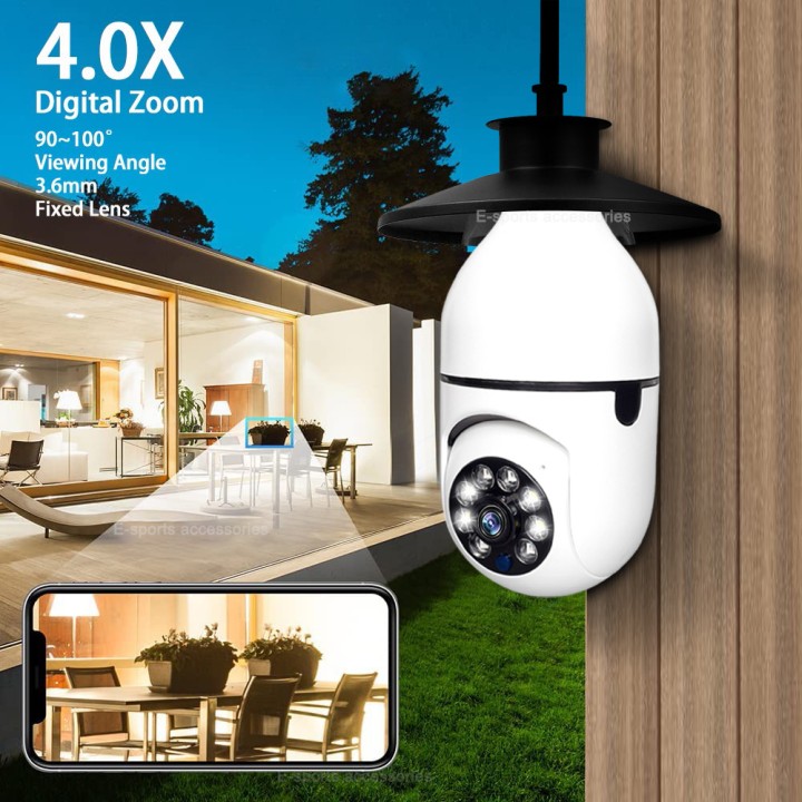 5G Wifi Surveillance Camera E27 Bulb 220V Color Night Vision Auto Tracking Zoom