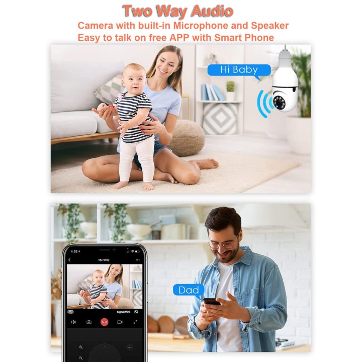 Caméra de Surveillance Wifi 5G ampoule E27 220V Vision nocturne couleur suivi automatique zoom