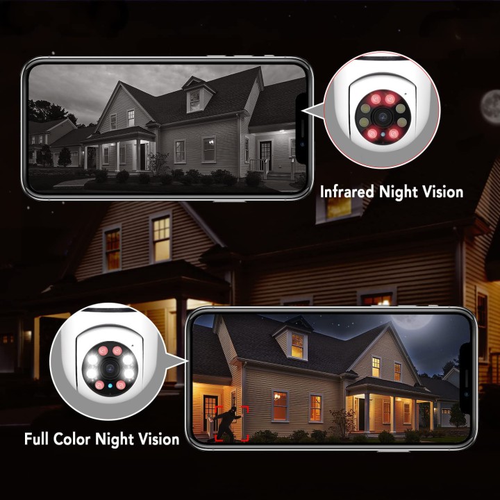 Telecamera di sorveglianza 5G Wifi Lampadina E27 220V Visione notturna a colori Zoom con tracciamento automatico