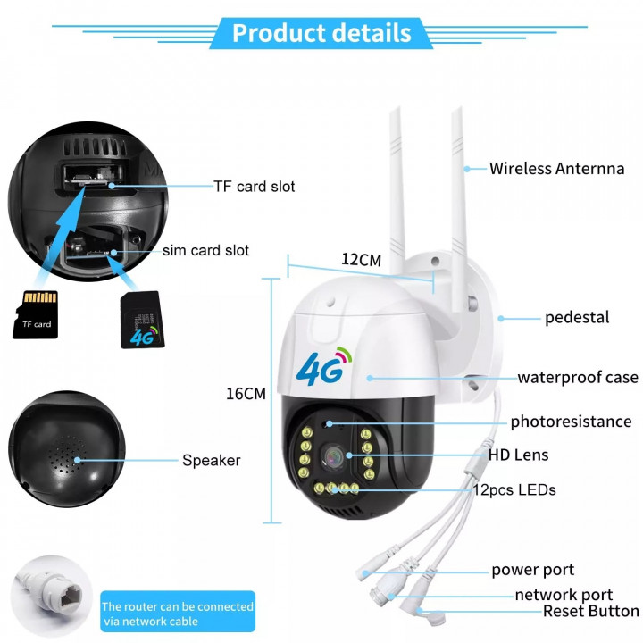 Telecamera di sorveglianza esterna 4G Gsm Sim V380 Pro 1080p Cloud 4x Zoom Ip66 Sicurezza Protezione Wireless Ip Cctv