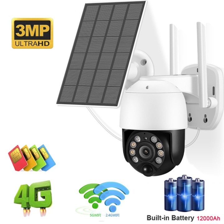 4G Sim Karte Outdoor 3MP Kamera Wifi Batterie Solarbetriebener GSM Home Security Schutz Cctv Videoüberwachung Wireless