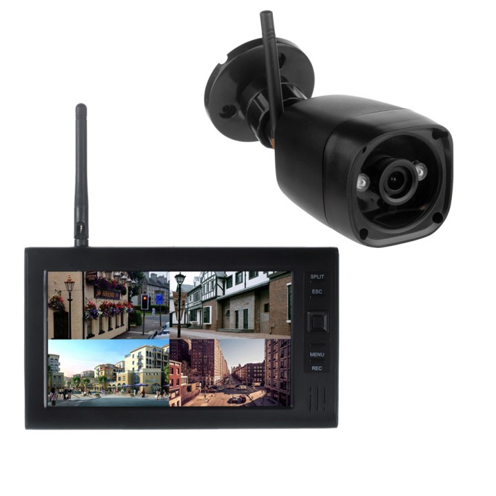 Système de sécurité domestique moniteur video 7 " 1 caméra sans fil, 2.4G SD dvr 4 canaux