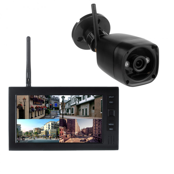 Home security system video monitor 7" 2 wireless camera, 2.4G SD dvr 4 channels