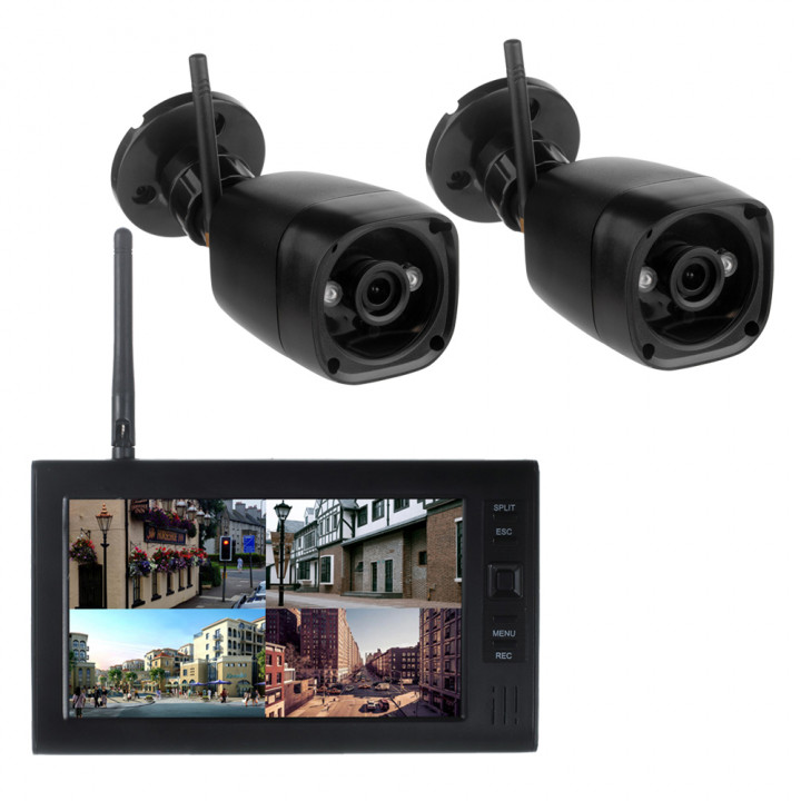 Système de sécurité domestique moniteur video 7 " 3 caméra sans fil, 2.4G SD dvr 4 canaux