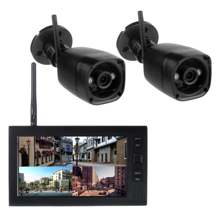Home security system video monitor 7" 3 wireless camera, 2.4G SD dvr 4 channels