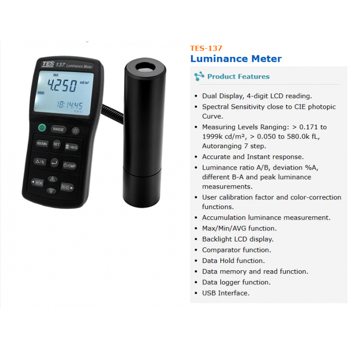 Leuchtdichtemessgerät TES-137 Duales 4-stelliges LCD-Display tes137 Helligkeitstester Luxmeter