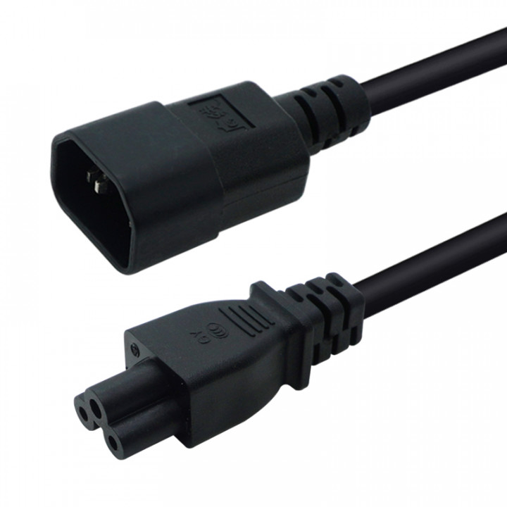 IEC 320 male to C5 female adapter cable, 3 pin male to C5 mickey. PDU PSU, 3M cord