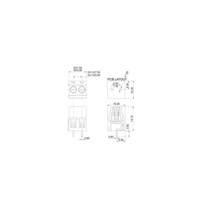 Profesional terminal verde 2 polos 10a 300v pasos de 5 mm contactos: 0,8 x 1,0 mm velleman - 1