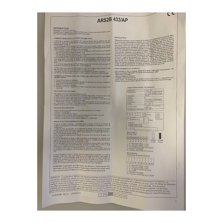 Receptor 433mhz 2 canales 12vcc 24vca