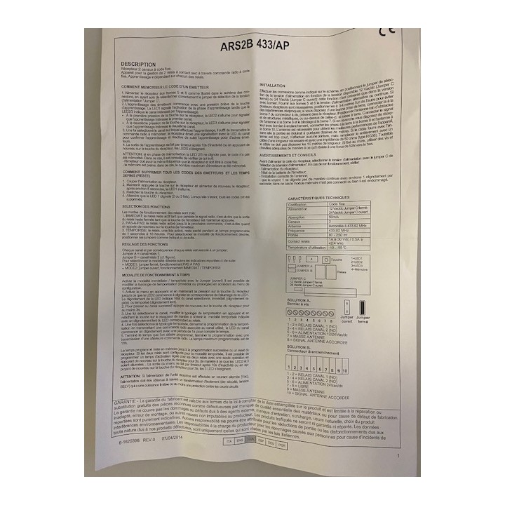 Receptor 433mhz 2 canales 12vcc 24vca