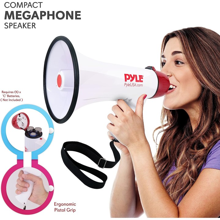 Megáfono Pyle 35w 40w con micrófono de cable y sirena alcance 800 a 1000m volumen regulable