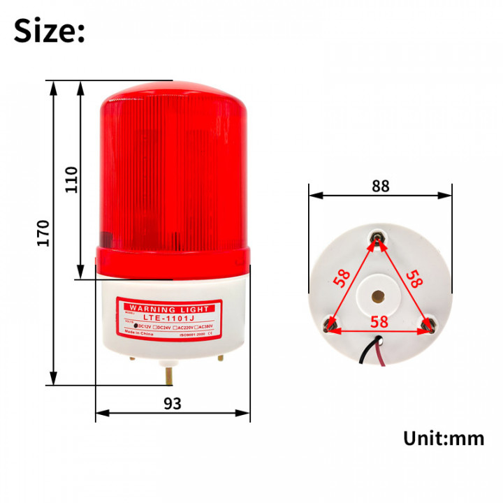 Fixed electric beacon 12vdc LED 10w LTE-1101 amber ip 65 fixing screw orange beacon yellow light