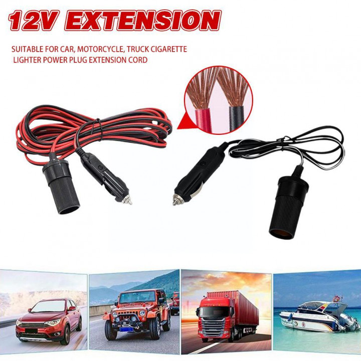 Cable de extensión para encendedor de cigarrillos de coche, 12V, 10A, 2M, interior, macho, hembra, D4F6