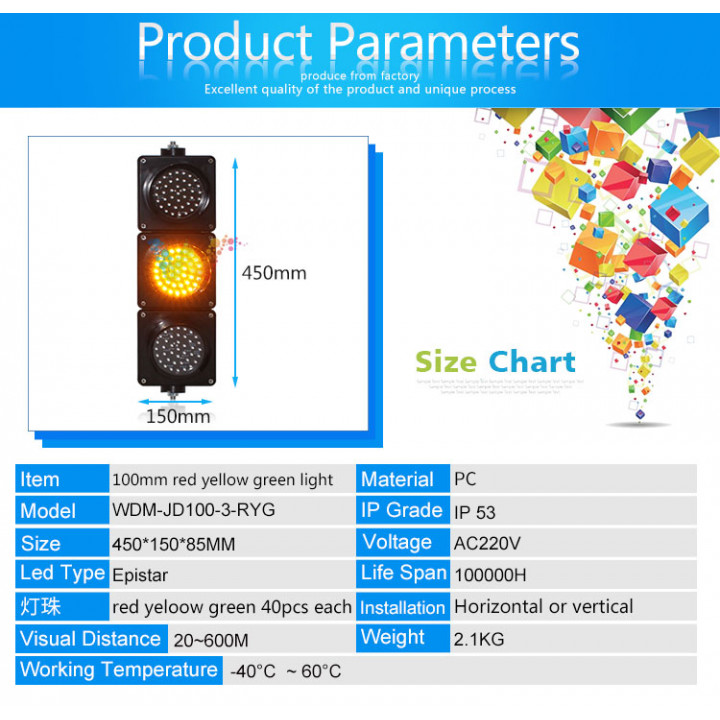 Semaforo da esterno IP65 3 x 100mm 24v LED verde arancio rosso semaforo luminoso