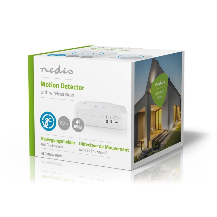 Alarma sensor detector de movimiento 433mhz 80M 8 melodías + sirena ALRMMW20WT