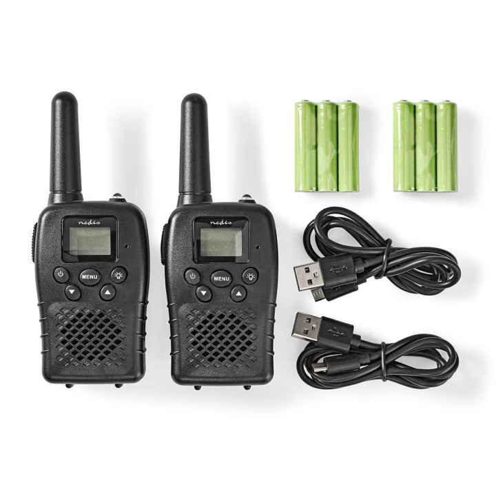 Walkie talkie pmr 446mhz 10 km range 8 channel black PTT VOX rechargeable batteries 3 h Micro USB 10 km